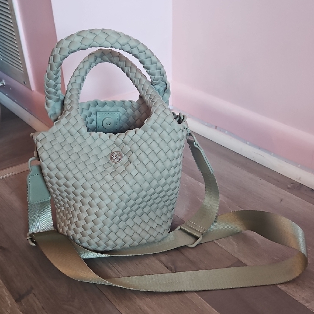 Calia Journey  Woven Handbag in Mint Green With Strap And Pouch